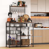 Honkazita Farmhouse Coffee Bar Cabinet - 31" Sideboard Buffet Cabinet with 8 Hooks and Removable Sliding Storage Basket - Ideal for Kitchen& Dining&Living Room - Rustic Brown Honkazita