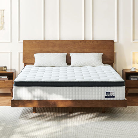 Vumece 14 Inch King Size Mattress in a Box, Luxurious Hybrid Mattress with Pressure Relieving Memory Foam and Individual Pocket Innerspring Coils for Balanced Feel, CertiPUR-US Certified Vumece