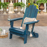 Walker Edison Sully Classic Solid Acacia Wood Outdoor Folding Adirondack Chair, 38 Inch, Navy Blue Wash Walker Edison