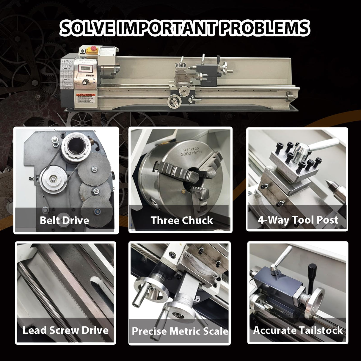 EQCOTWEA Metal Lathe 8''x39'' Benchtop Lathe Machine Pricision Hobby DIY Table Lathe Industrial Metal Wood Working Spinning Horizontal Lathe 1100W Brushless Motor 50-2500RPM Inch Thread WM210V 110V EQCOTWEA