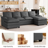 JAMFLY Sectional Couches for Living Room, U-Shaped Couch 4 Seat Sofas with Double Chaises, Modern Modular Sectional Sofa Set for Apartment Furniture for Apartment, Black JAMFLY