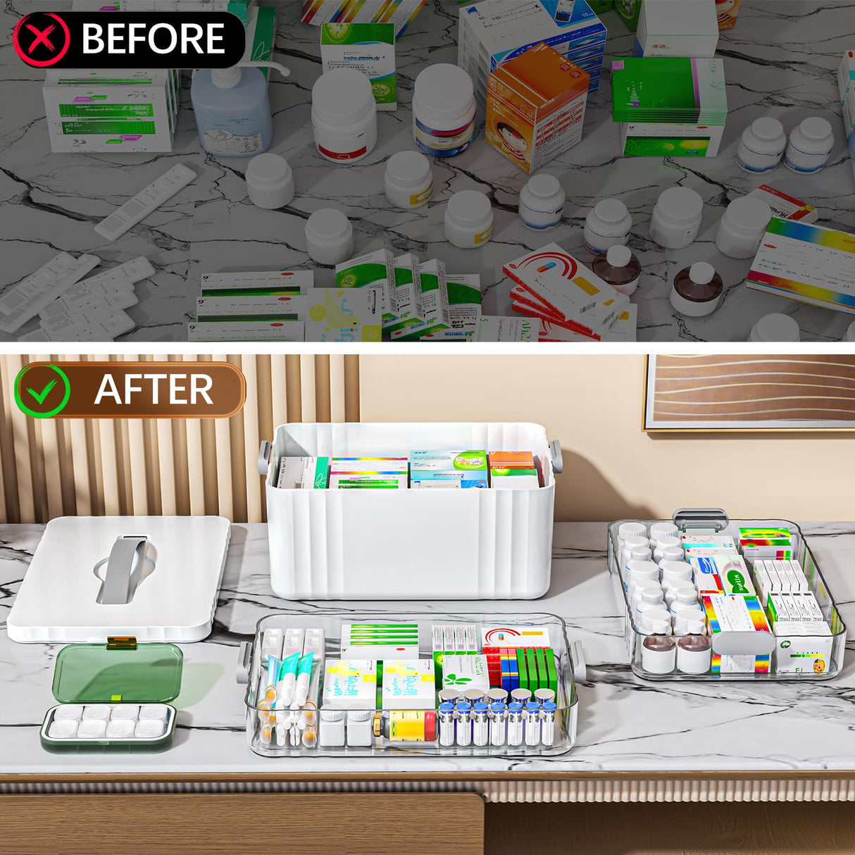 ARSTPEOE 3-Tier Medicine Organizer - Portable Medicine Cabinet with Plastic Handle, Multipurpose Medical Box with Pill Box, Empty First Aid Kit for Home ARSTPEOE