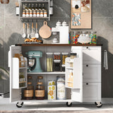 MEETFAV 54.5" Farmhouse Mobile Kitchen Island with Power Outlet, Drop Leaf, Spice Rack and Drawer - Rolling Kitchen Cart with Ample Storage, Rustic Kitchen Storage Islands for Home and Dining Room MEETFAV