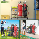 Golf Bag Storage Rack for Garage with Wheels, Organizer for 2 Golf Bag and Equipment Accessories, Golf Organizer Stand Ideal for Home, Garage, Club, Shed, Basement - Sturdy and Durable (Black) DAOUTIME