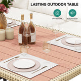 YITAHOME Patio Wicker L-Shaped Furniture Set, All-Weather Rattan Outdoor Conversation Sofa Set for Backyard Deck with Soft Cushions,Ottomans and Plastic Wood Dining Table (Light Brown+Beige) YITAHOME