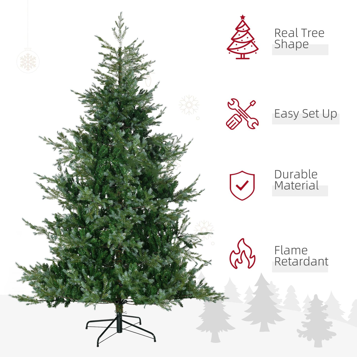 HOMCOM 7.5ft Artificial Christmas Tree Holiday Décor with 1288 Branches, Auto Open, Steel Base, Wide Shape, Easy-to-Shape Branches