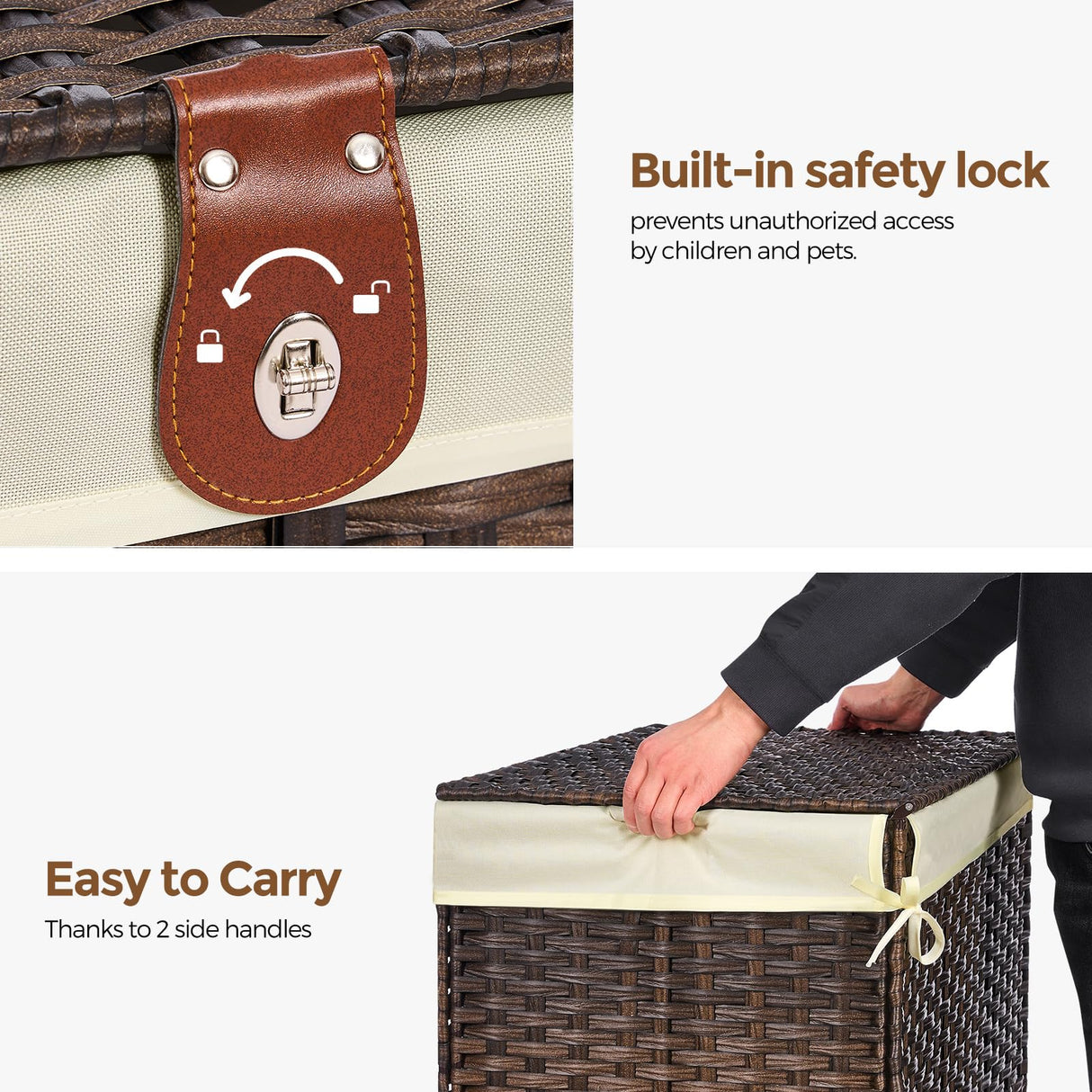 Honjourai Wicker Storage Basket with Lid,Rattan Shelf Basket with Removable Liner Bag,160L Storage Bin,Storage Trunk with Heightened Feet,Storage Container for Wardrobe,Home Organizer Honjourai