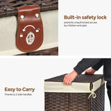 Honjourai Wicker Storage Basket with Lid,Rattan Shelf Basket with Removable Liner Bag,160L Storage Bin,Storage Trunk with Heightened Feet,Storage Container for Wardrobe,Home Organizer Honjourai