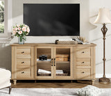 WAMPAT Sideboard Buffet Cabinets with Glass Door, Kitchen Storage Cabinets, Wood Coffee Bar Tables, Accent Sideboard Storage Cabinet Table Dining Room, Living Room,Oak WAMPAT