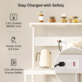 SUPERJARE Kitchen Bakers Rack with Power Outlet, Coffee Bar Table 4 Tiers, Microwave Stand with 6 S-Shaped Hooks, Storage Shelf Rack for Spices, Pots and Pans - White SUPERJARE