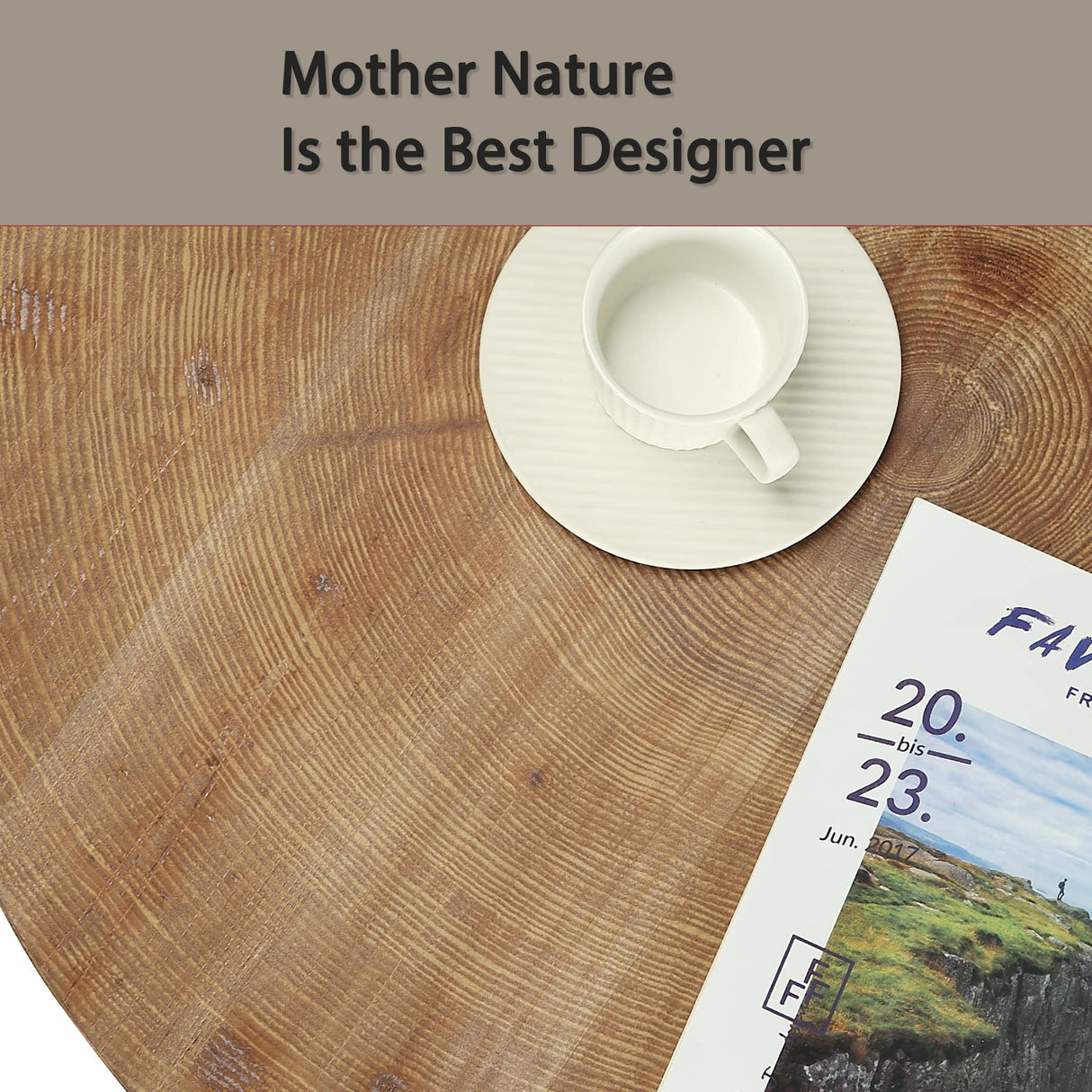 Awescuti Round Boho Wood Coffee Table - 31.5" Farmhouse Natural Circle Wooden 2-Tier Coffee Tables Living Room Furniture, Natural Wood Color, 31.5" D x 18.3" H Awescuti