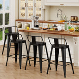 ALISH 24 Inch Bar Stools Set of 4, Industrial Metal Barstools Farmhouse Bar Chairs with Large Seat for Kitchen Island (24 Inch, Black) ALISH