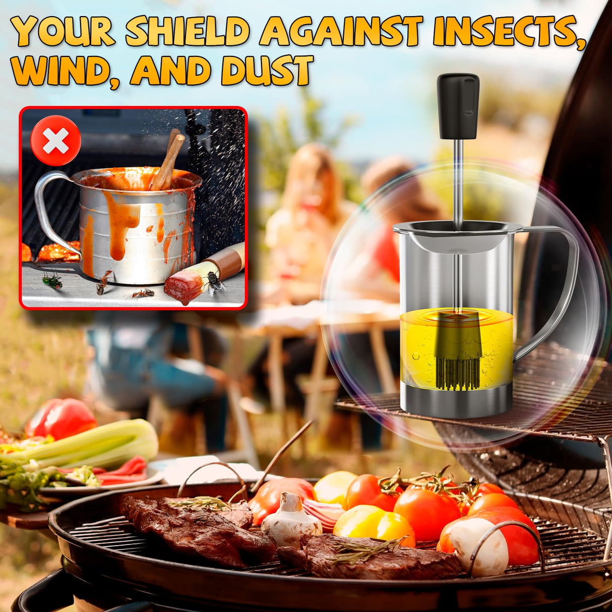 Grilling Accessories Men Women Gifts - BBQ Baster Brush and Sauce Basting Pot Set Christmas Stocking Stuffers Birthday Dad Mom Son Husband Chef Tools Smoker Unique Cooking Gadgets Kitchen Essentials LONGESISM