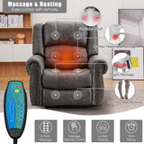 CDCASA Dual Motor Lay Flat Lift Chairs Recliners for Elderly with Massage and Heat, Breathable Leather Infinite Position Large Sleeping Electric Power Lift Chair Recliner for Seniors, Grey CDCASA