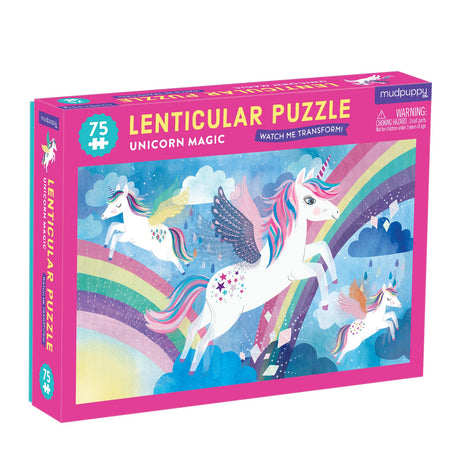 Mudpuppy Unicorn Magic 75 Piece Lenticular Puzzle from Mudpuppy - Exciting and Innovative Jigsaw Puzzle for Kids, 17.75" x 11", Watch The Completed Puzzle Transform Before Your Eyes, Ages 5+ Mudpuppy