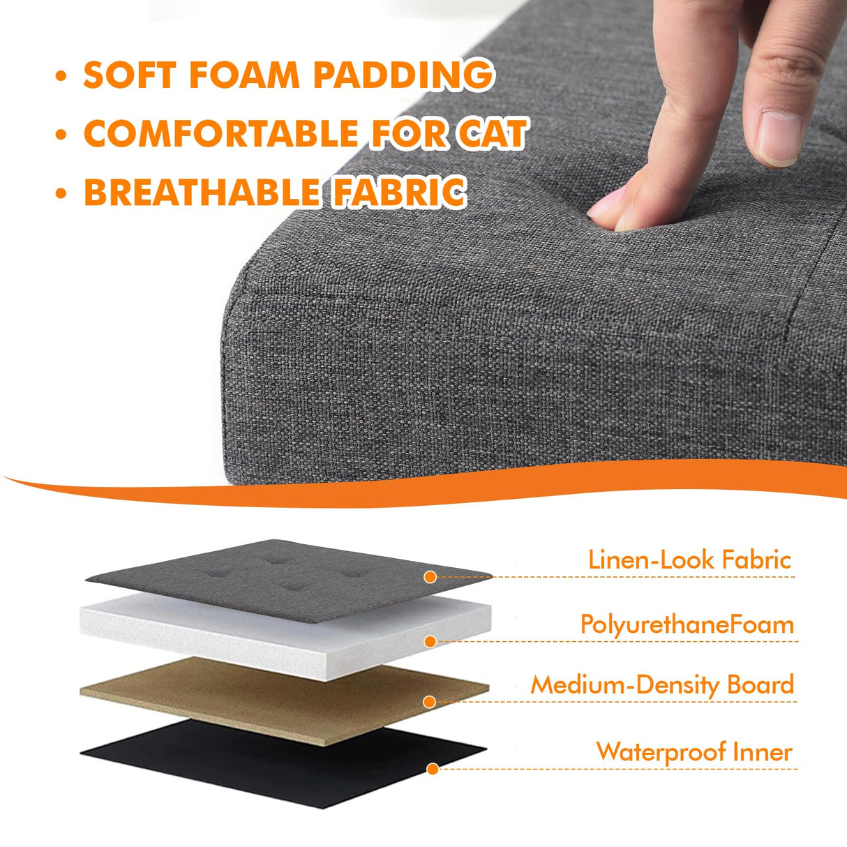 Zerbuger Cat Litter Box Enclosure Furniture for Odor Control, Hidden Cabinet Cats Litter Ottoman with Flip-Up Lid,Cat Litter Box Bench with Storage Space, Dog Proof(Grey, Large) Zerbuger