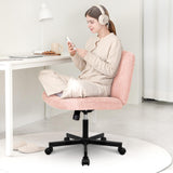 Orange Factory Criss Cross Chair with Wheels, Armless Cross Legged Office Desk Chair, Wide Comfy Vanity Rolling Swivel Modern Comfortable Fabric Computer Task Chairs for Home Office (Pink) Orange Factory