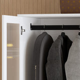 VOWNER 20“D Armoire Wardrobe Closet with Fluted Glass, 71" H Clothing Storage Cabinet with Hanging Rod, 4 Soft-Close Doors Wooden Wardrobe Cabinet for Bedroom, Large Capacity Storage White (AAC) VOWNER