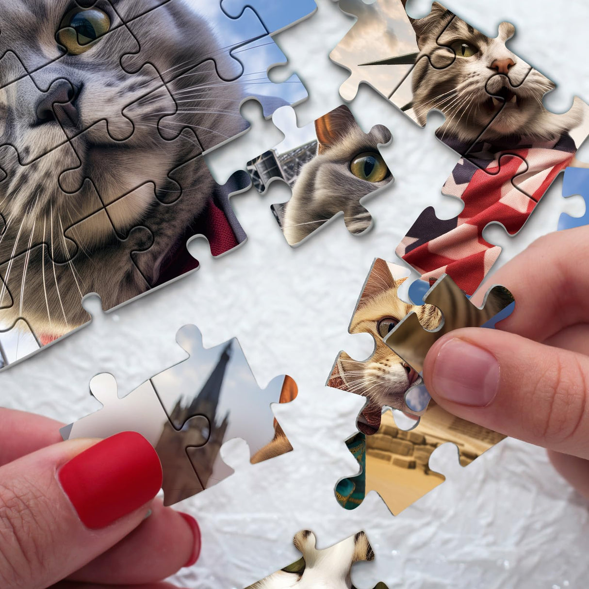Funny Cat Puzzles for Adults 1000 Piece, Selfie Cat Animal Jigsaw Puzzle, Cat Travels Around The World Puzzle as Home Decor IdeaBazar