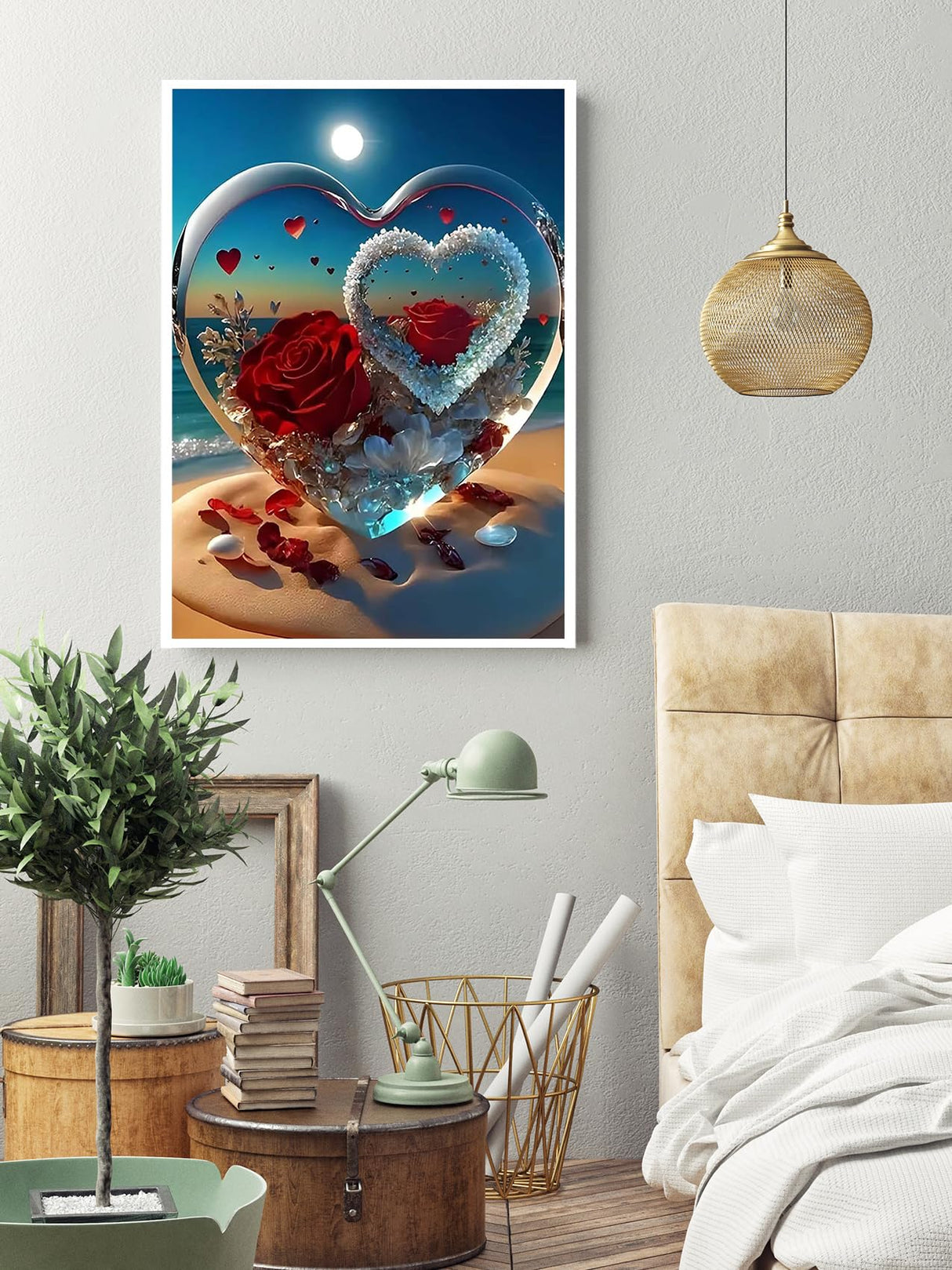 KINPLUB 5D Diamond Painting Kits for Adults, Roses in Love Beach Diamond Art Kits for Adults Beginners, DIY Full Drill Paint with Round Diamond Dots, Home Wall Decor 12x16 Inch KINPLUB