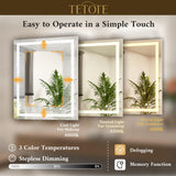 TETOTE 72 x 32 LED Bathroom Mirror, Brighter Lighted Bathroom Vanity Mirror with LED Lights, Light up Front and Backlit 3-Color Dimmable Anti Fog Illuminated Mirror, Waterproof, Shatterproof TETOTE