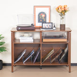 Mxtxmy Large Record Player Stand,Mid Century Turntable Stand Table with Open Storage Holds up to 300 Albums,Vinyl Record Storage Display Shelf for Living Room Bedroom (Walnut) Mxtxmy