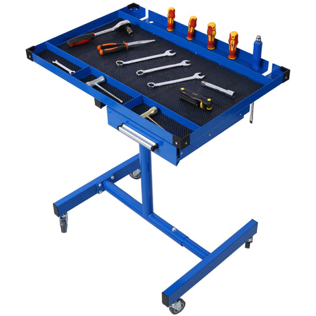 Adjustable Tear Down Work Table with Drawer, Rolling Workbench Work Table for Garages, Repair Shops, DIY, Portable 2.5" Swivel Casters, 220 Pound Capacity, Rubber Corners, Heavy Duty Steel (Blue, /) Generic