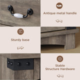 Maupvit Farmhouse Night Stand with Charger Station & Ceramic Handle, Wood Nightstand with 2 Storage Drawers, LED Bedroom Nightstand, Bedside Tables, Grey Maupvit