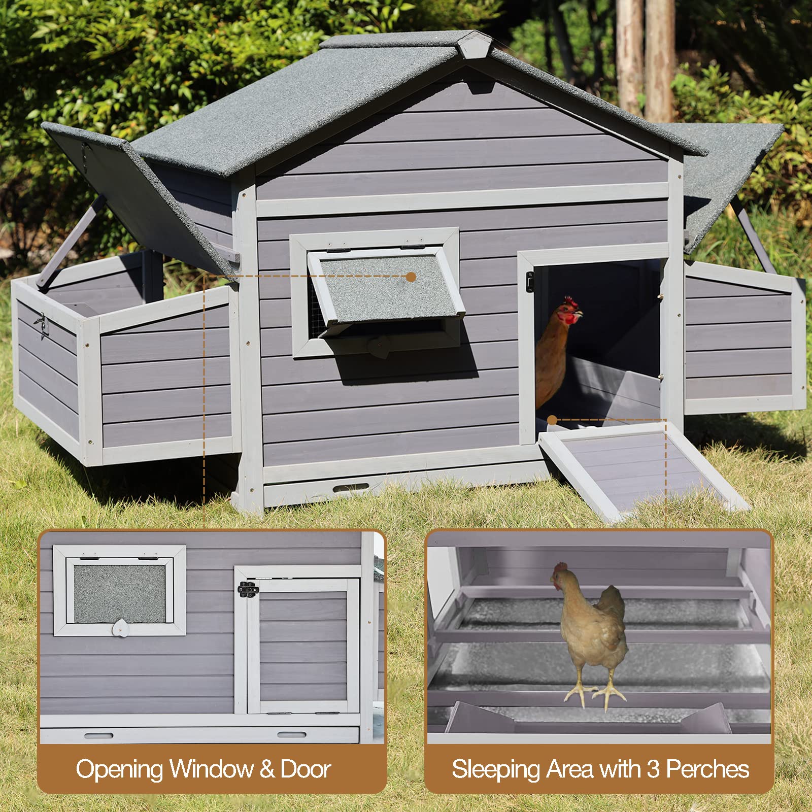 Chicken Coop Outdoor Hen House Duck Coop Rabbit Hutch Wooden Poultry Cage with 3 Perches,2 Sides Large Nesting Boxes - WoodArtSupply