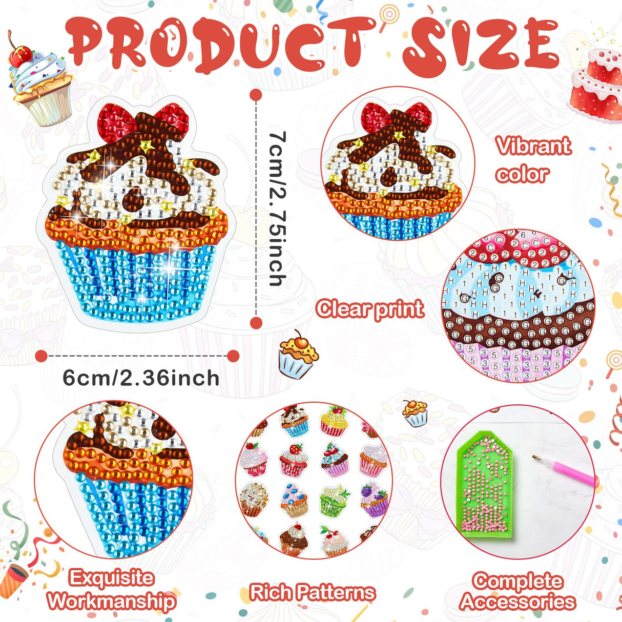 Xuhal 16 Pcs Diamond Painting Magnets DIY Diamond Painting Kits for Gem Art Magnet Fridge Stickers for Beginners Adults DIY Crafts Party(Cupcake) Xuhal