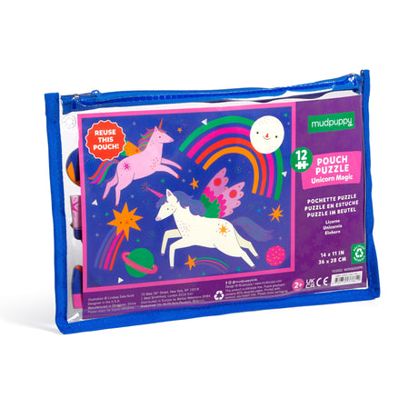 Mudpuppy Unicorn Magic – 12 Piece Puzzle with Reusable Zipper Pouch Featuring Colorful and Fun Illustrations of Magical Unicorns Perfect for Easy Storage and Travel Mudpuppy