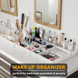 SpaceAid 14-Piece Bamboo Drawer Organizer Storage Boxes Set, Wood Tray Junk Drawer Organizers Multi-Use Divider Bins for Kitchen, Bathroom, Office Desk and Makeup Organization (14 Pack, White) SpaceAid