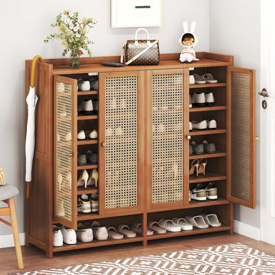 Bamboo Shoe Storage Cabinet with Doors, 8 Tier Freestanding Shoes Heels Sneakers Shoe Rack Shelf for 36-40 Pairs, Entryway Shoe Cabinet with Drawers for Hallway Living Room (Brown-01, 8th floor)