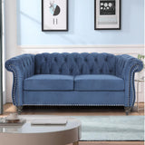 LEVNARY Velvet Sofa, Chesterfield Tufted Upholstered 2 Seater Couch, Modern Loveseat Couch Classic Furniture for Living Room Bedroom (Blue) LEVNARY