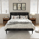 HAOARA Queen Size Bed Frame with Headboard, Velvet Upholstered Platform Bed Frames, Contemporary Mattress Foundation, Noise Free, No Box Spring Needed, Easy Assembly, Black HAOARA