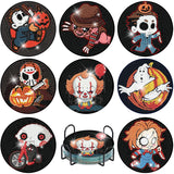 Canrichshop 8 Pcs Diamond Painting Coasters,Halloween Diamond Painting Kits,Horror Movies Diamond Art Coasters,5D Full Drill Diamond Dots,DIY Kits for Adults Arts and Crafts Supplies Canrichshop