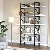 YITAHOME Industrial 5-Tier Bookshelf - Large Freestanding White Storage Unit with Sturdy Metal Frame YITAHOME