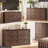 Farmhouse 6 Drawer Dresser for Bedroom, 55 Inch Wide Modern Brown Dresser TV Stand with Large Drawers & Bar Handles, Rustic Wood Chest of Drawers for Bedroom, Living Room, Hallway, Entryway. CARPETNAL