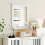 CHARMAID Bathroom Mirror with Shelf - 27" x 22.5" Wall Mirror Over Bathroom Sink, Wooden Frame Modern Rectangular Hanging Vanity Makeup Mirrors for Washroom, Entryway (White,27" L x 22.5" W) CHARMAID