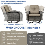 TIMWNER 3-Piece Swivel Rocker Wicker Chair Set of 2 ，360-Degree Rocking Chairs Outdoor with Cushions，Glass Table for Garden,Backyard, Bistro.Brown TIMWNER