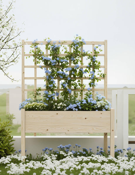 Raised Garden Bed with Legs for Outdoors, 46"x23"x65" Wooden Elevated Planter Box with Trellis, Planter Liner for Backyard, Patio, Balcony, Bed Liner for Climbing Plants, Flowers, Vegetables GarveeLife