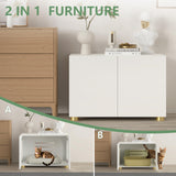 Amunrbrek Small Litter Box Enclosure, Sleek Modern Cat Litter Box Cabinet Furniture, Wooden Cat House, End Table (White) amunrbrek