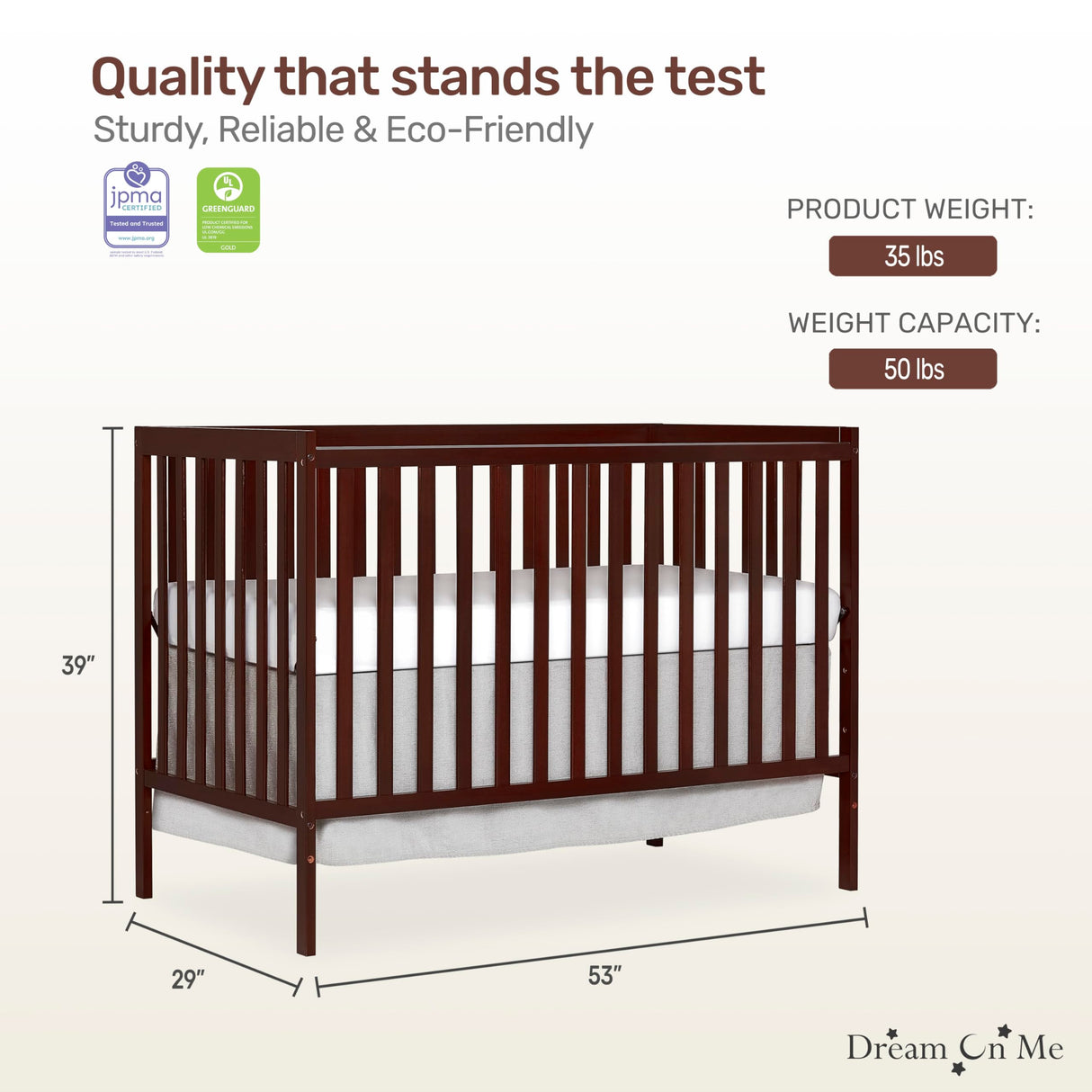 Dream On Me Synergy 5-In-1 Convertible Crib In Espresso, Greenguard Gold Certified Dream On Me