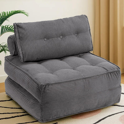 VIKAYAMICS Folding Sofa Bed Convertible Sleeper Chair 33" with Pillow Futon Boneless Couch with Back Support Small Couch for Living Room(Grey Single)