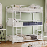LUMISOL Metal Triple Bunk Bed with 2 Ladders and Guardrails,Twin Over Twin Bunk Bed for 3 Kids, Heavy Duty Triple Bunk Bed Frame, No Noise, White LUMISOL