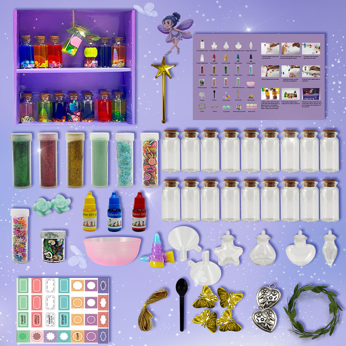 AWZNG Fairy Potion Kits for Kids,22pcs Fairy Magic Kids Mixies Potion Bottles,Creativity Art Toy for Girls, Fun Birthday Gift Toys for Girl 6 7 8 9 10 AWZNG