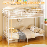 VINGLI Bunk Bed Twin Over Twin with 15 Inches Extra High Guardrail 2 Deckers Bunk Bed with Stairs & Flat Rungs, Heavy Duty Metal Slats, No Box Spring Needed, White VINGLI