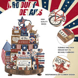 Seeloowy 26 Pcs 4th of July Patriotic Tiered Tray Decoration Independence Day USA Flag Wood Signs Rustic Wooden Tiered Tray Decorations for Labor Day Memorial Day Home Party (Cute Style) Seeloowy