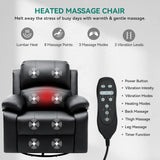 YITAHOME Rocker Recliner Chair with Heat & Massage, Faux Leather Recliner with Overstuffed Armrest, 360° Swivel, Manual Reclining, Rocking Function & Side Pocket for Living Room,Black1 YITAHOME