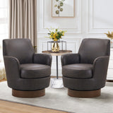 HUMEHA Swivel Barrel Chairs Set of 2, Modern PU Leather Swivel Accent Chairs Armchair with Gold Stainless Steel Base, Reading Chair for Bedroom Comfy Round Barrel Chair for Living Room, Brown HUMEHA